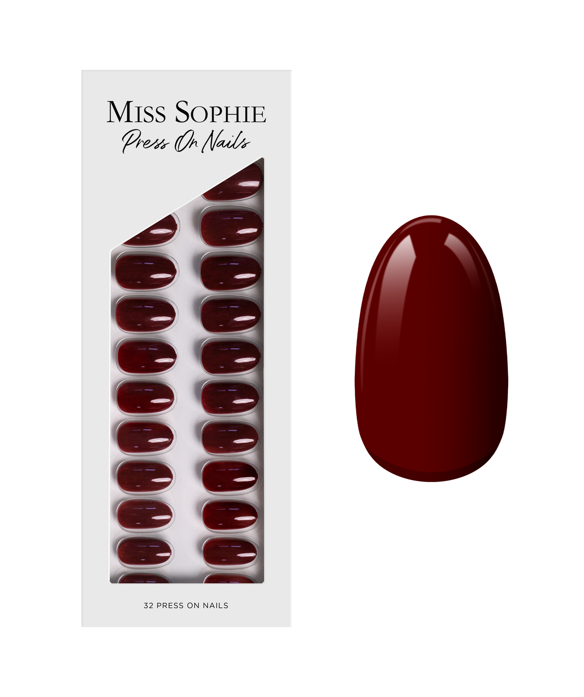 Burgundy Press On Nails Short Round