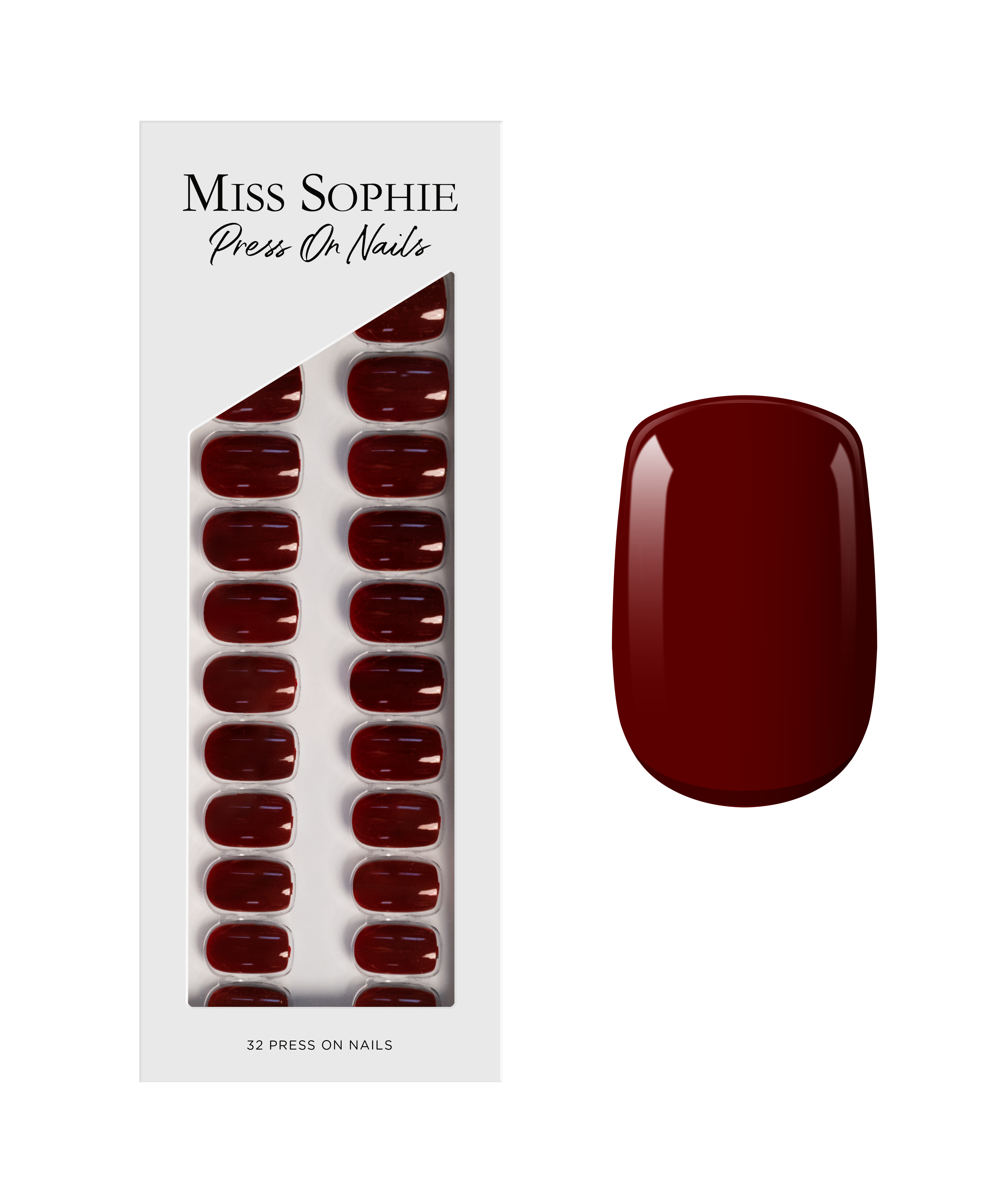 Burgundy Press On Nails Short Square