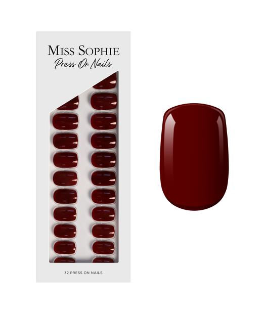 Burgundy Press On Nails Short Square