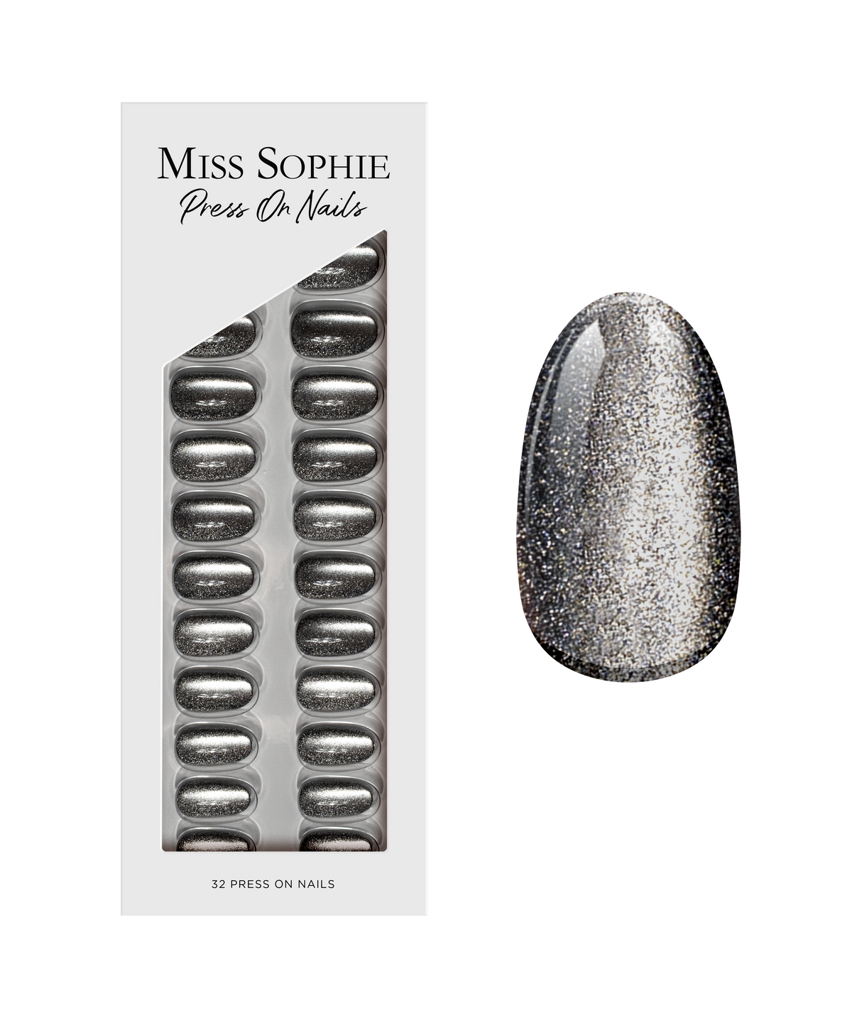 Diamond Cat Eye Press On Nails Short Round