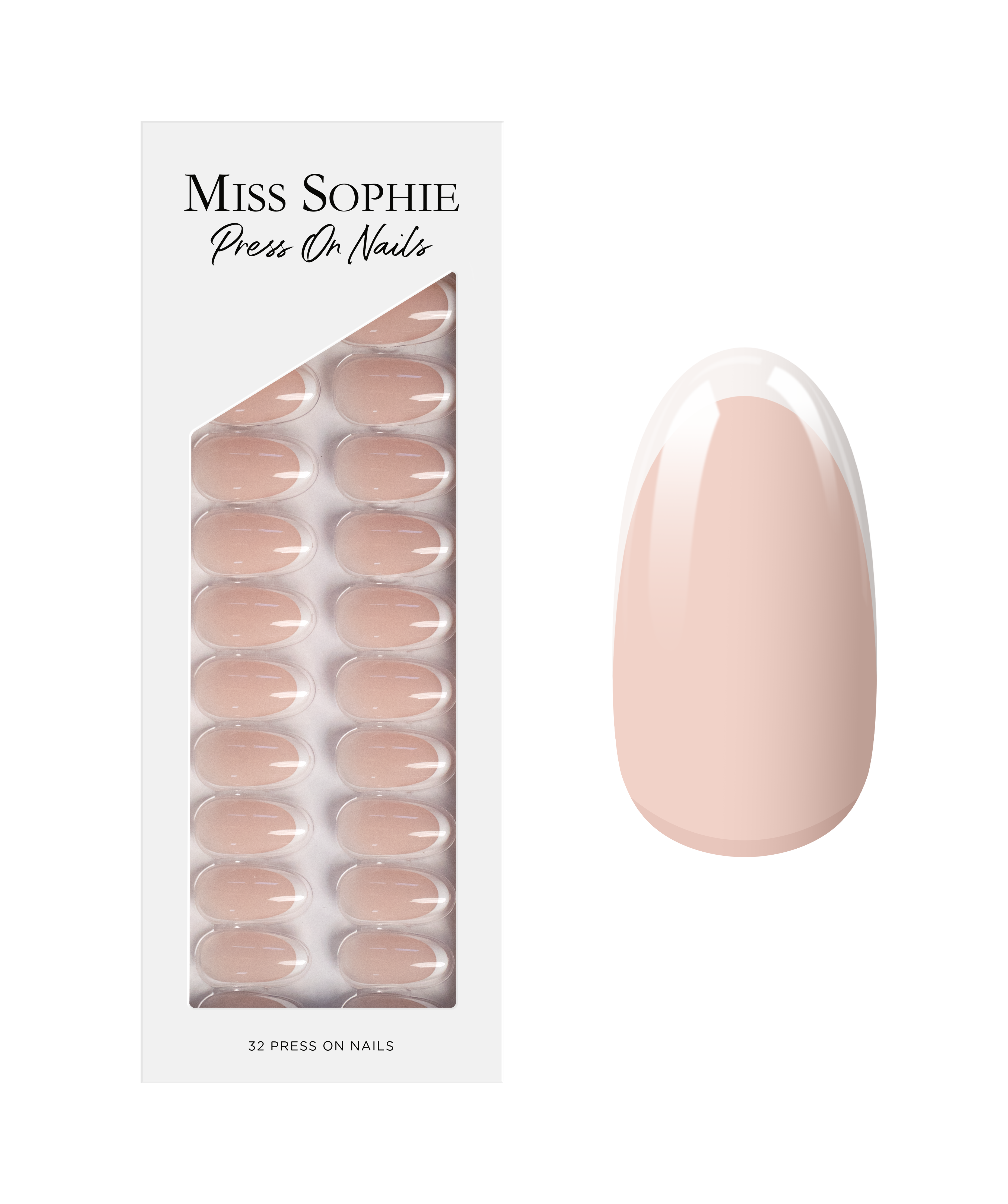French Tips Press On Nails Medium Round