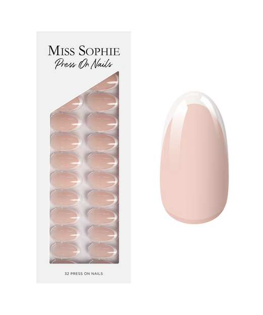 French Tips Press On Nails Medium Round