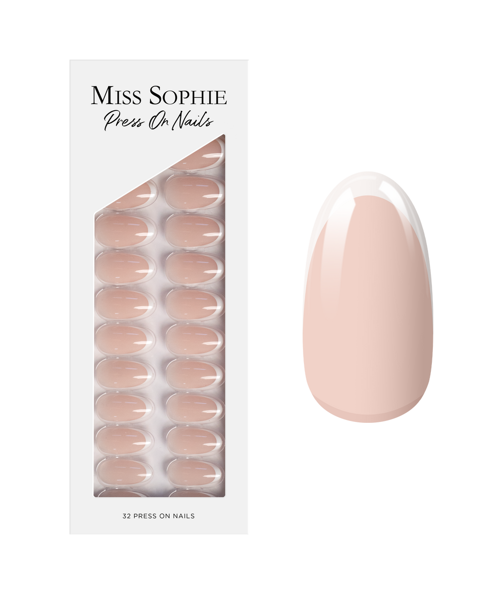 French Tips Press On Nails Medium Round