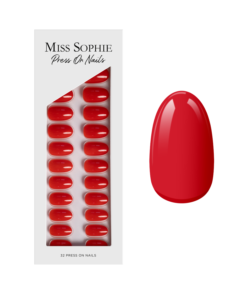 Lipstick Red Press On Nails Short Round