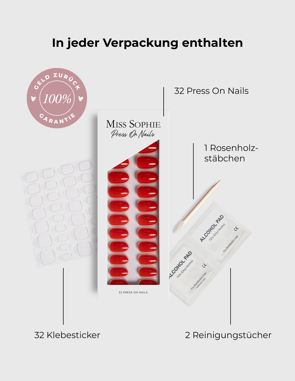 French Tips Press On Nails Medium Round