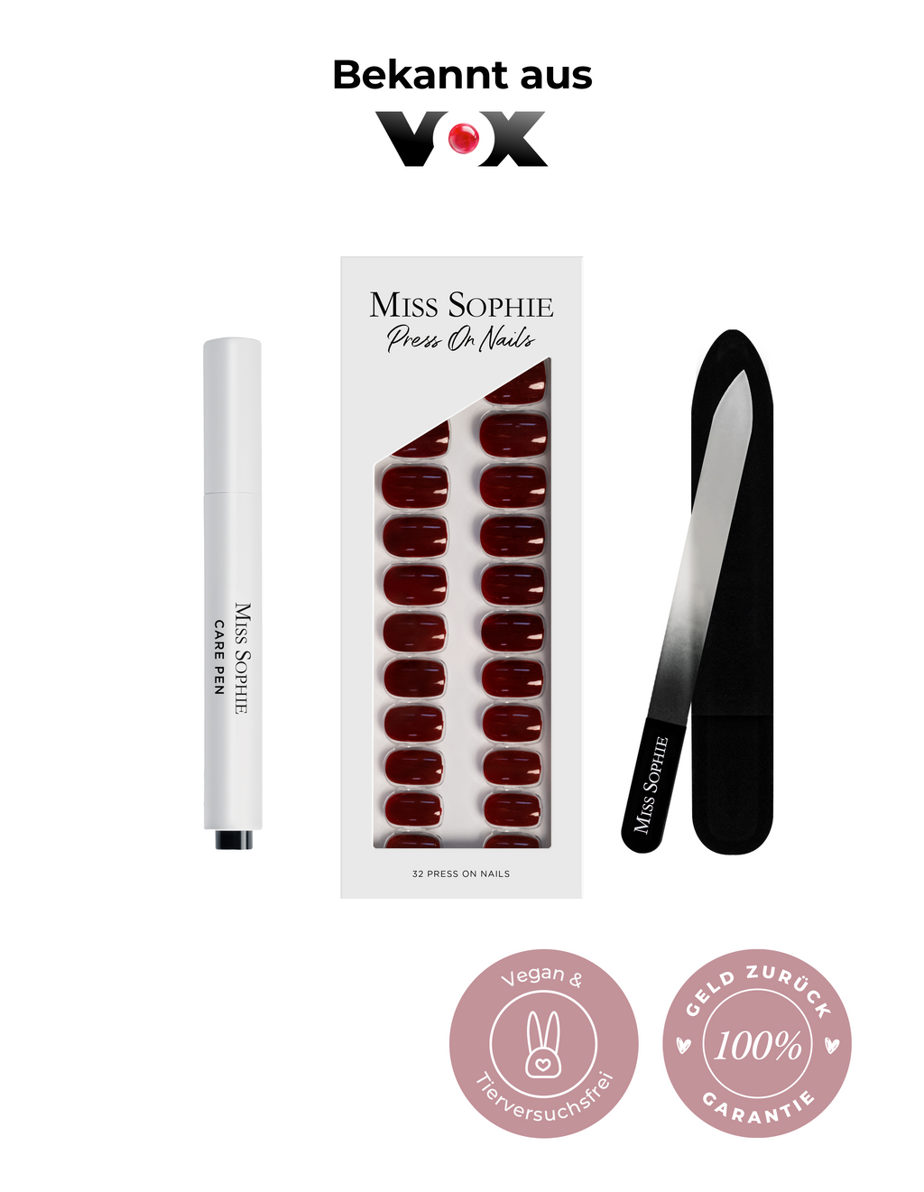 Press On Nails Starter Set inkl. Burgundy Press On Nails Short Square