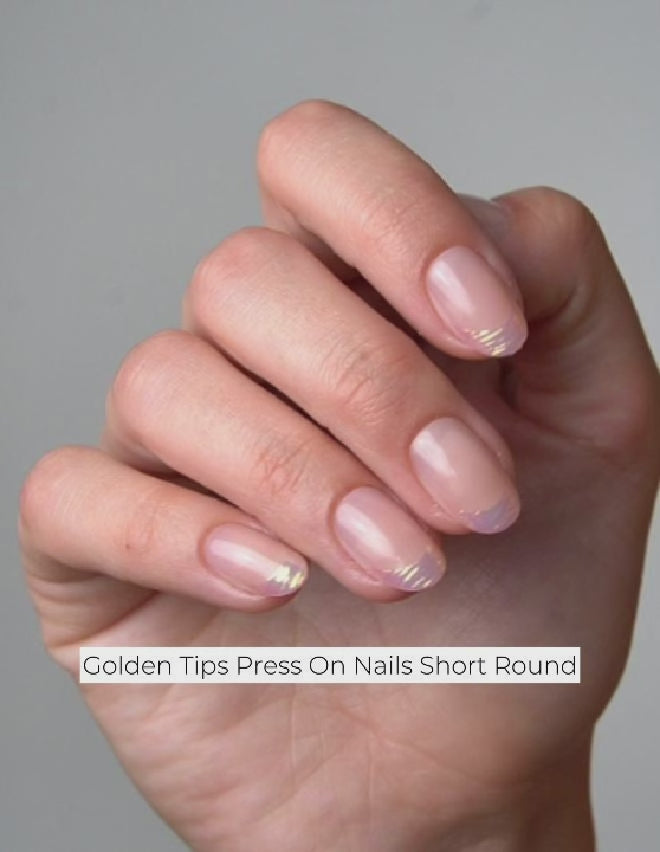 Golden Tips Press On Nails Short Round